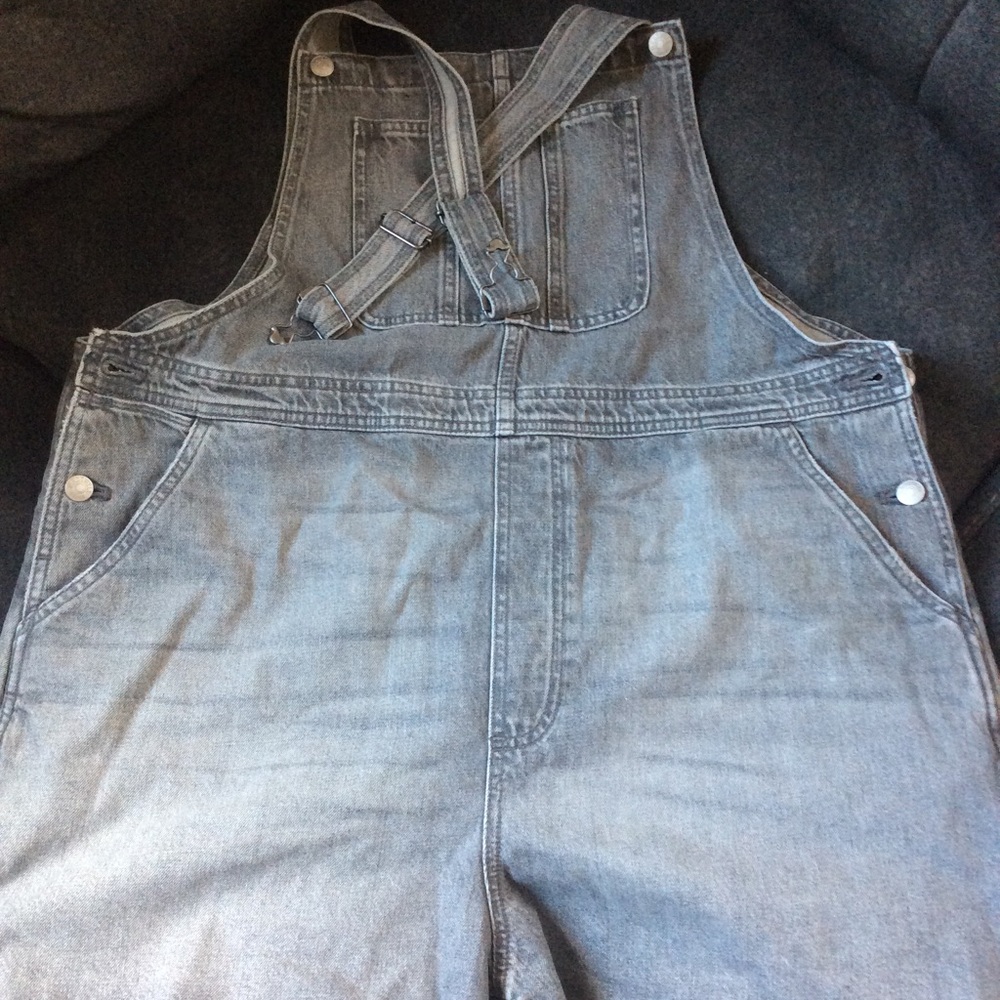 Grey denim overall shorts